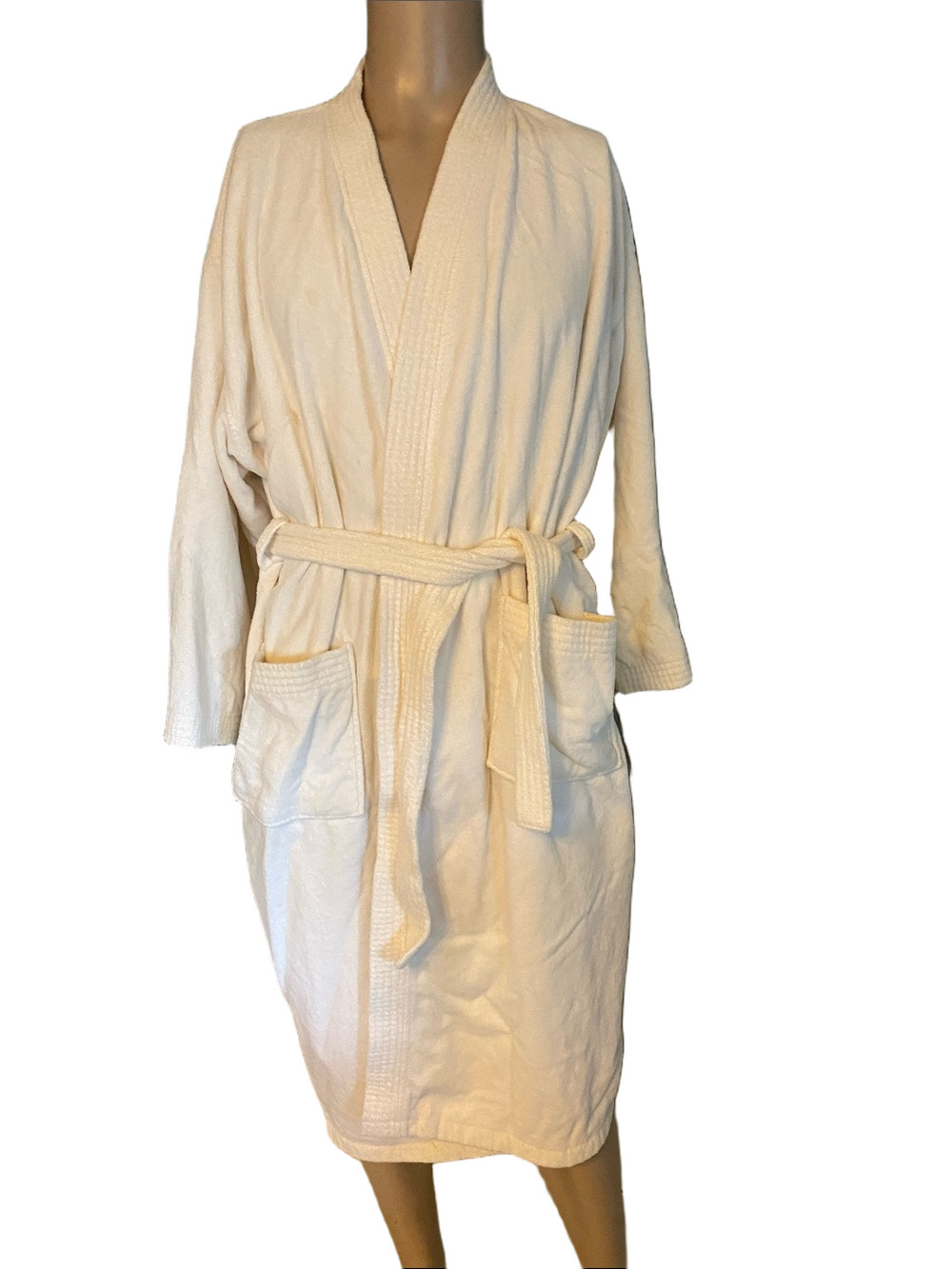 Chambers Cotton Cream Women's Plush Bathrobe with Belt and Pockets